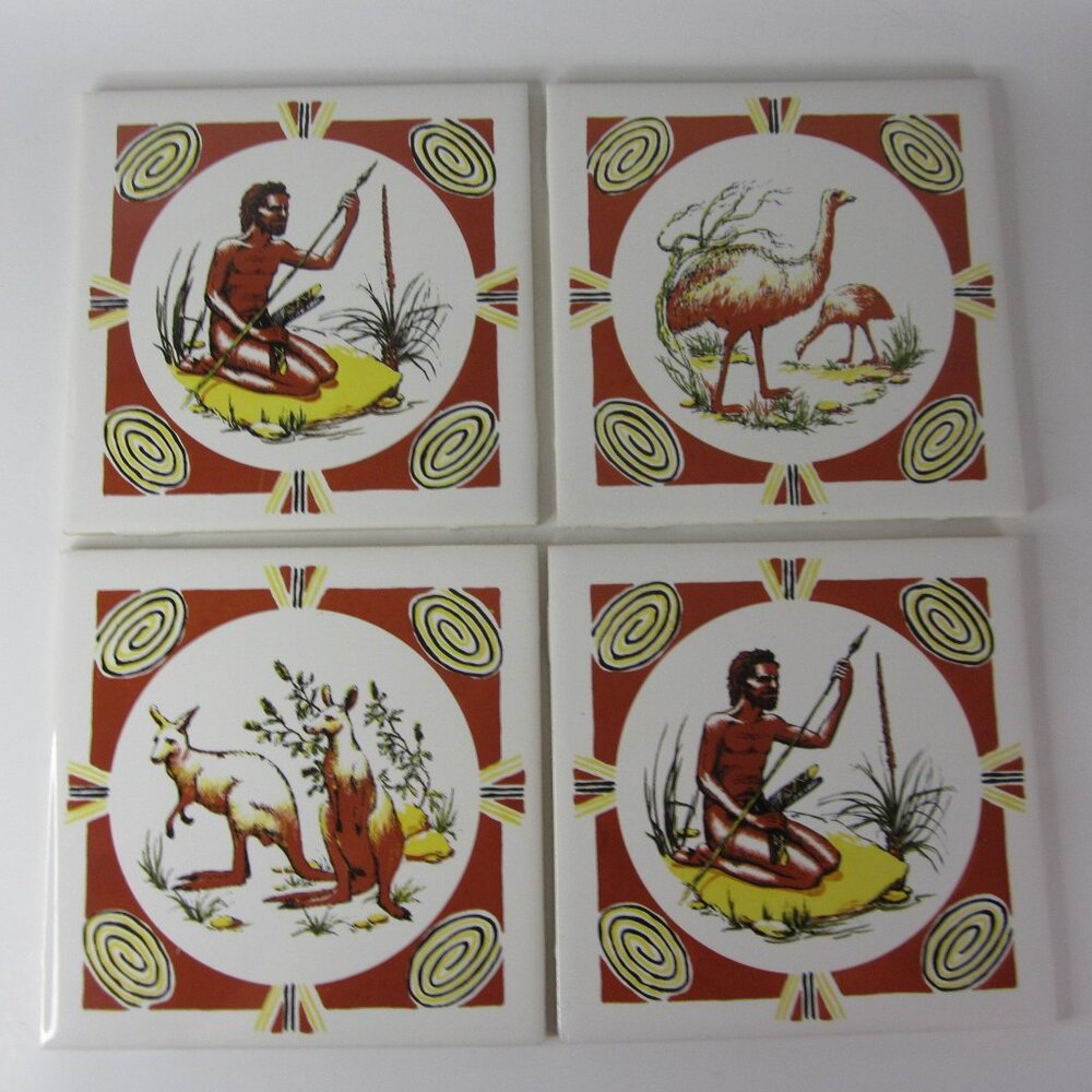 Australia Wall Art Tiles - Set of 4 - H&R Johnson - Vintage - Used